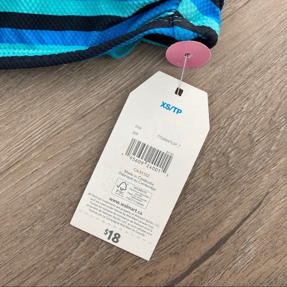 time & true | BNWT | size xs | blue stripe bathing suit top w removable pads - Picture 9 of 9